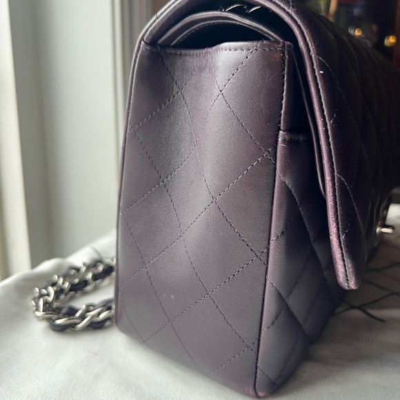 CHANEL 2020 QUILTED LAMBSKIN CLASSIC JUMBO DOUBLE FLAP BAG - EGGPLANT - Picture 7 of 11